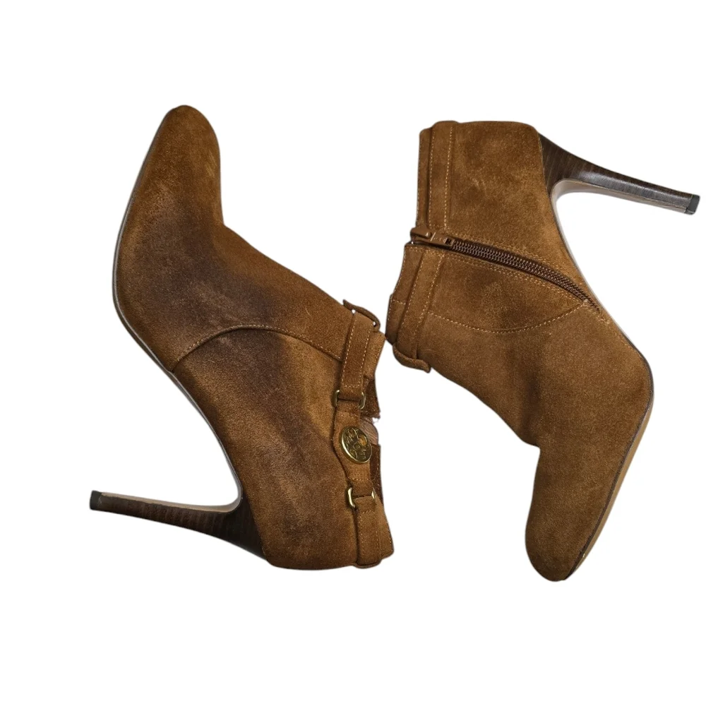 Coach Salene Suede Light Brown Ankle Heel Booties 8.5B - Picture 5 of 9